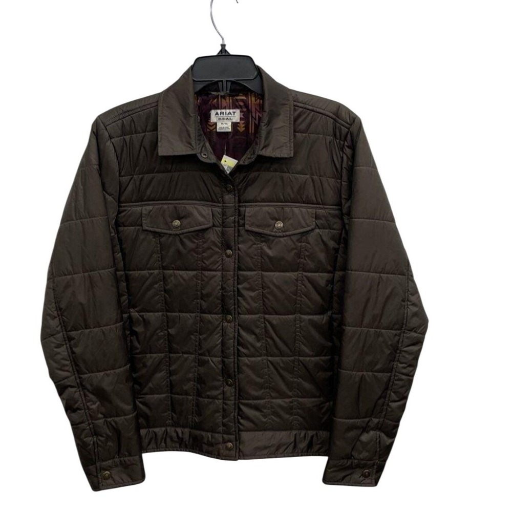 Ariat Banyan Bark Quilted Puffer Trucker Jacket Brown Western Padded Coat Medium